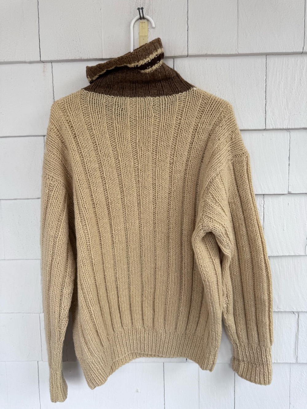 Vintage Ralph Lauren Polo Country Hand Knit Turtleneck Sweater Tan size Large - Picture 5 of 6